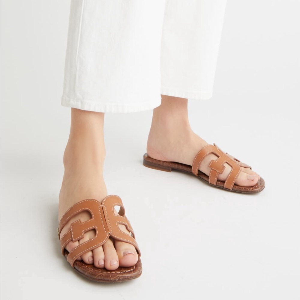 Sam Edelman Cognac Leather Slide Sandals